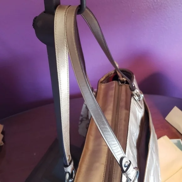 Coach Gold Metallic Monogram Embossed Shoulder Tote - Picture 4 of 15